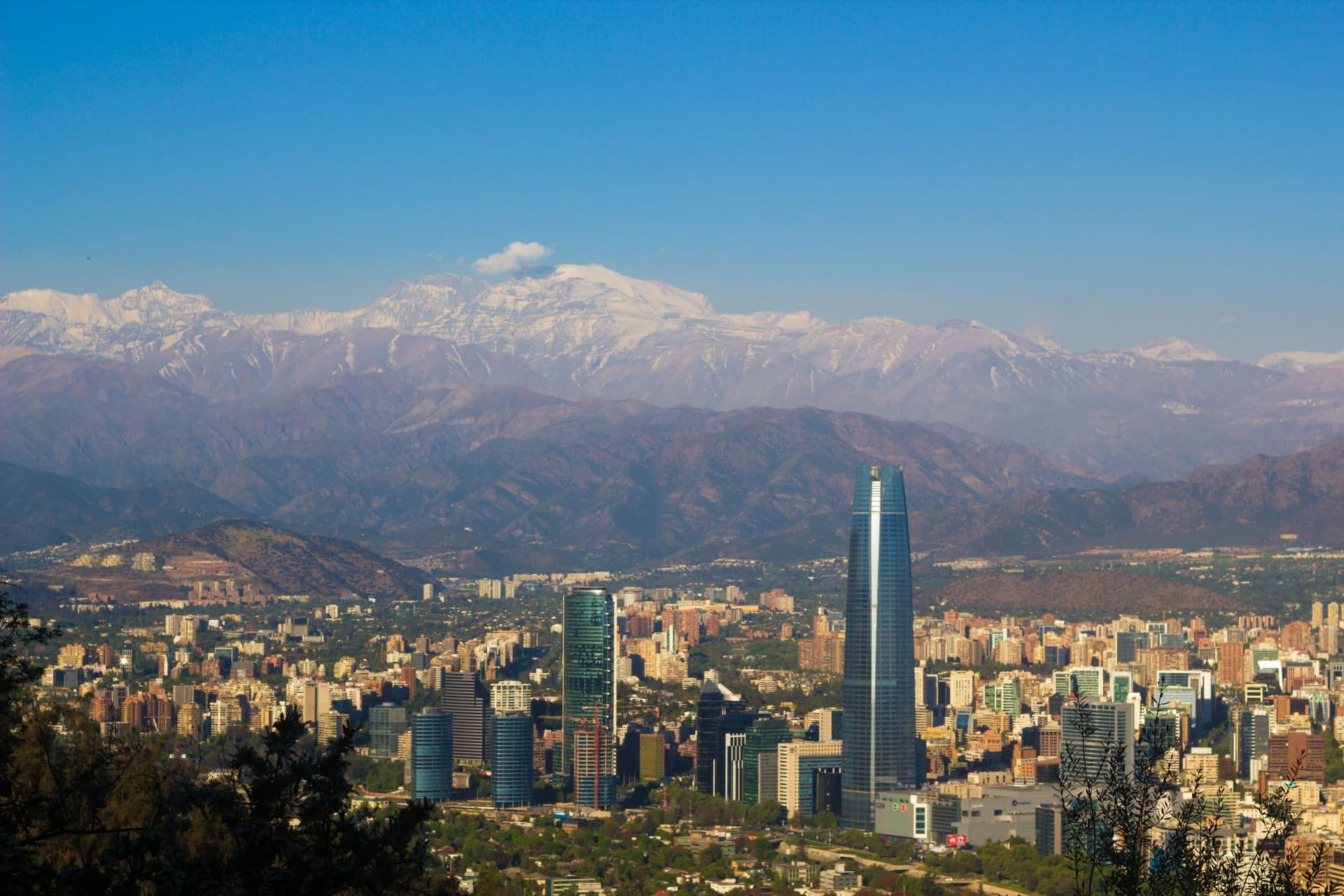 Santiago's skyline with the snow-capped Andes behind it