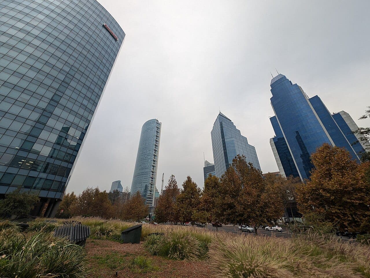 Glass towers and tree-lined streets in Las Condes