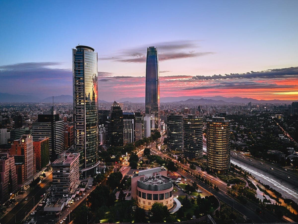 The Sanhattan towers of Las Condes at sunset