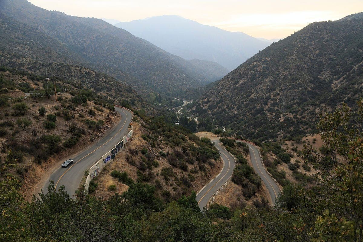 The hairpin bends of Route G-21, the road up to Farellones